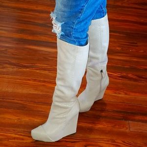 Leather Snakeskin Platform Knee Boots